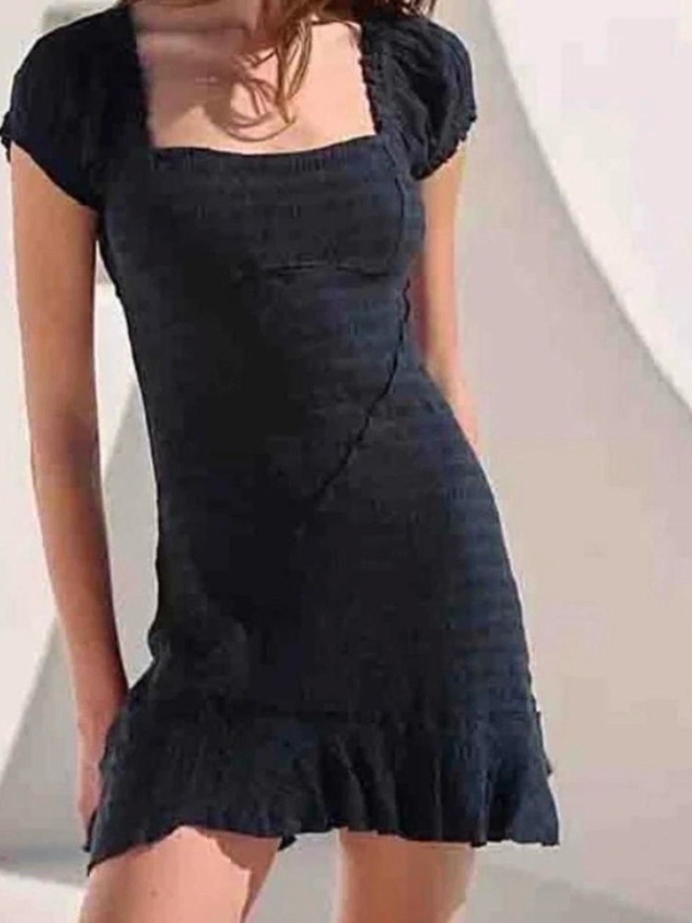 Free People endless summer elle mini black dress. Small puff sleeve. Size XS